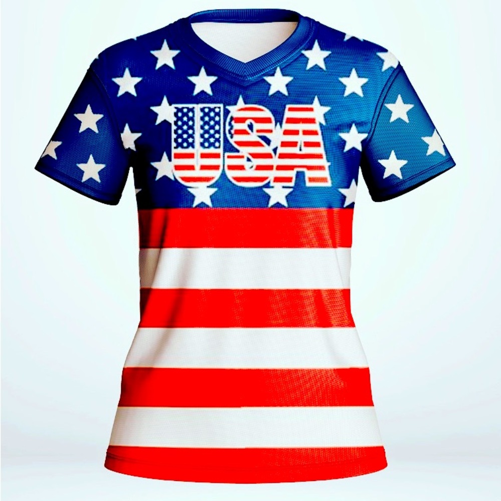 USA Ladies T-Shirts, 100% Polyester fabric, All day comfortable.